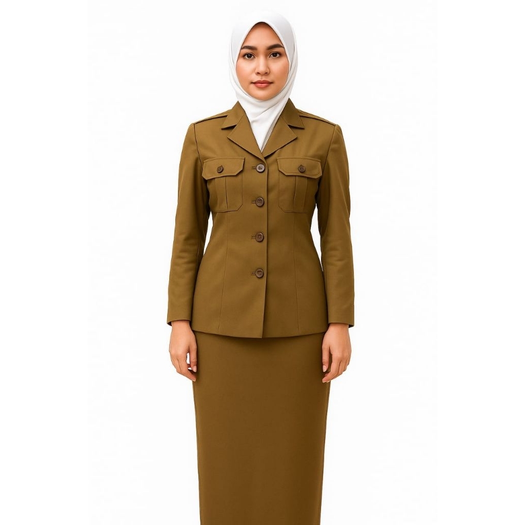 Setelan Blazer PNS Wanita Khaki Gelap Elegan