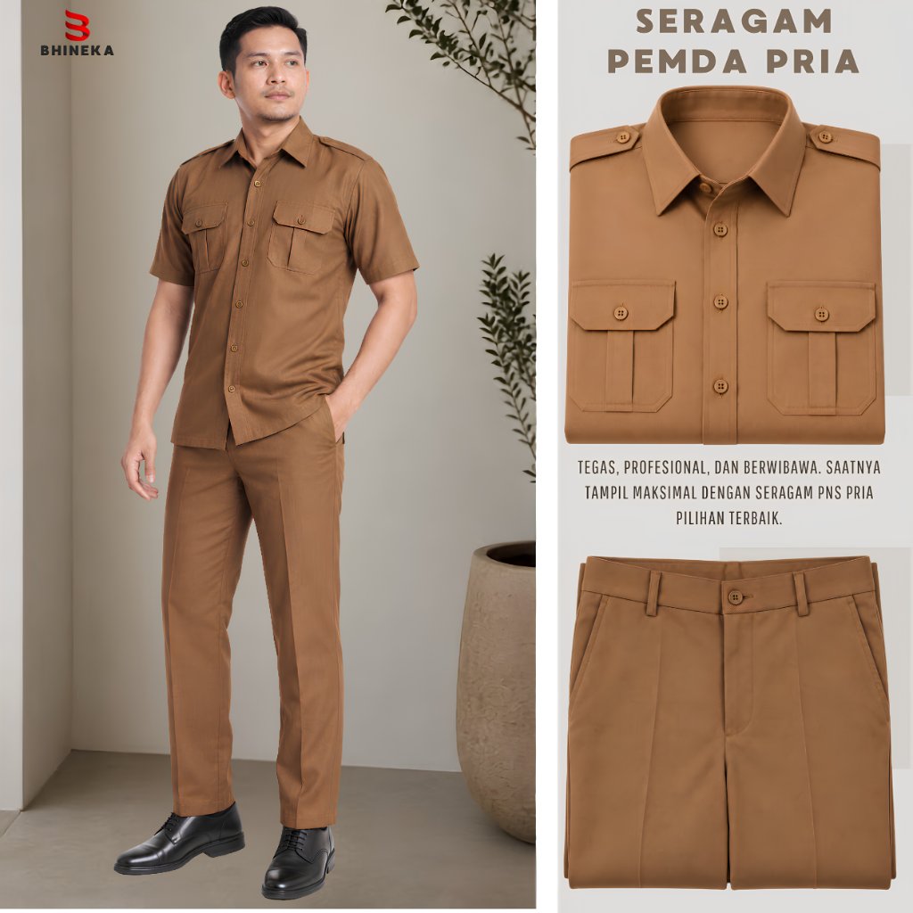 Setelan Seragam PNS Pria Baju Dinas ASN Pemda Guru Khaki Semiwoll Premium Tebal