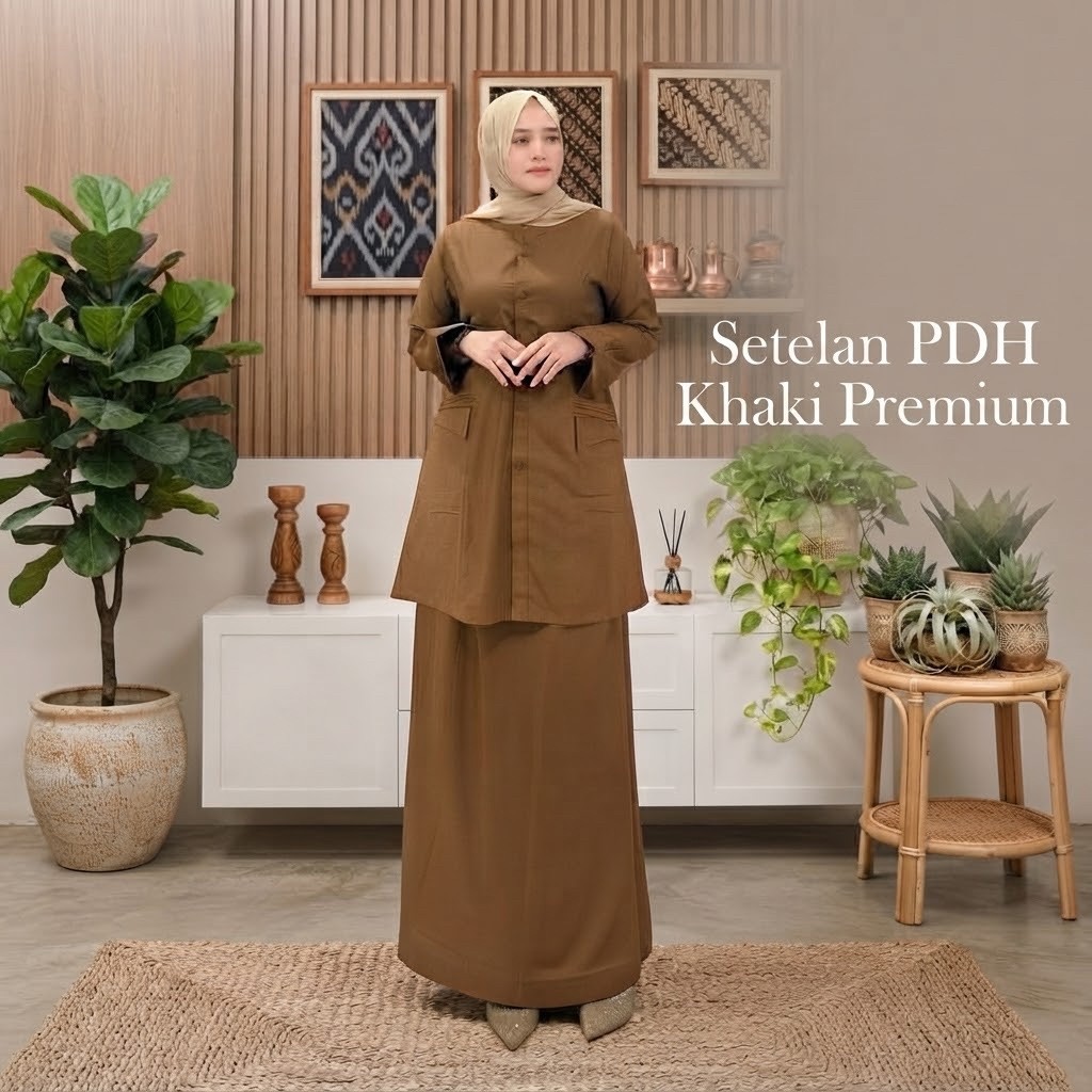 Seragam PNS Wanita Khaki Bahan Toyobo Setelan Rok PDH - Baju Pemda ASN
