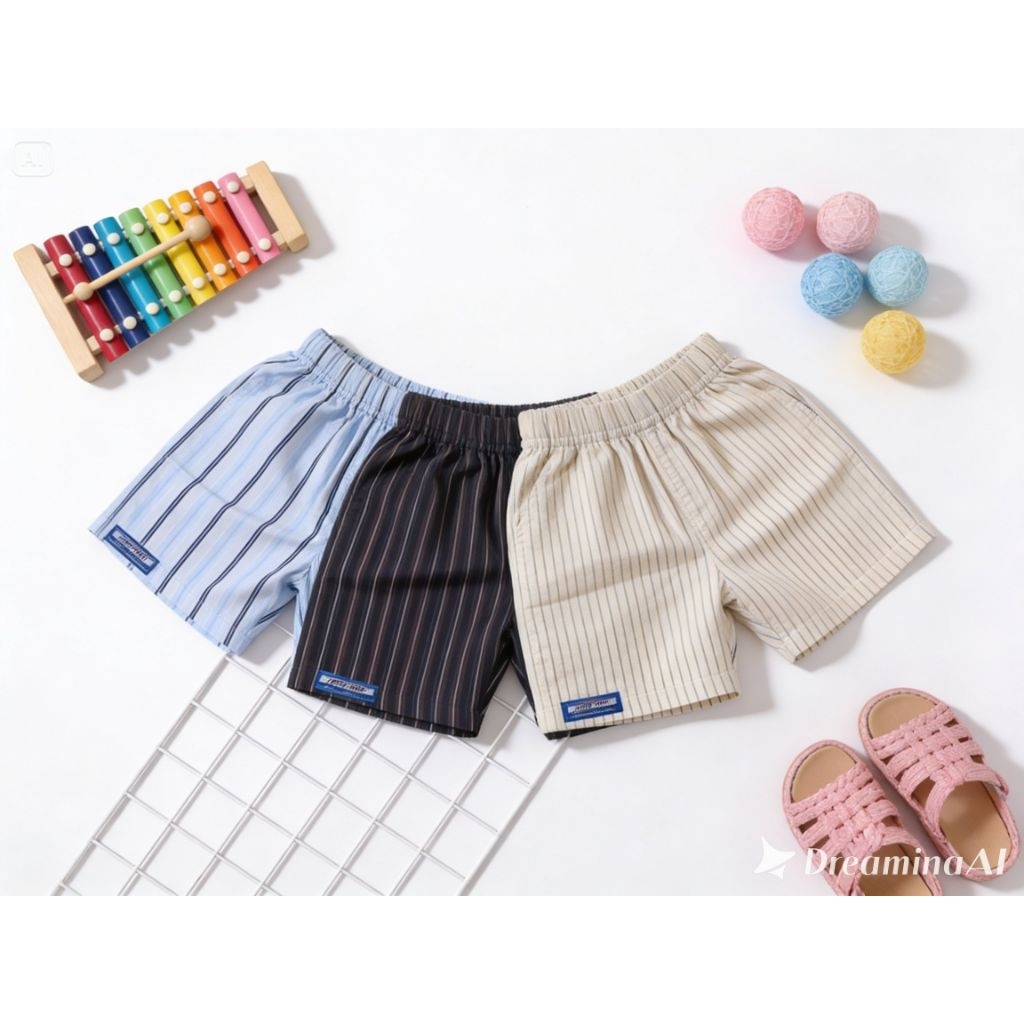 paket hemat 3 pcs celana anak motif stripe untuk laki-laki dan perempuan unisex usia 1-7 tahun