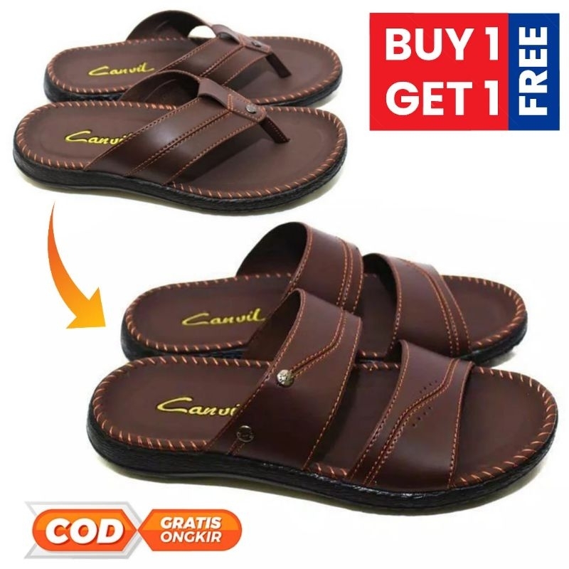 PROMO Buy 1 Get 1 Sandal Pria Kulit Kasual