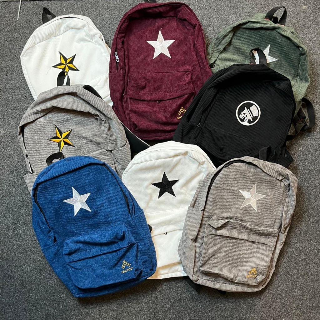 Tas Ransel Corduroy Unisex Bintang dengan Slot Laptop 15 Inci