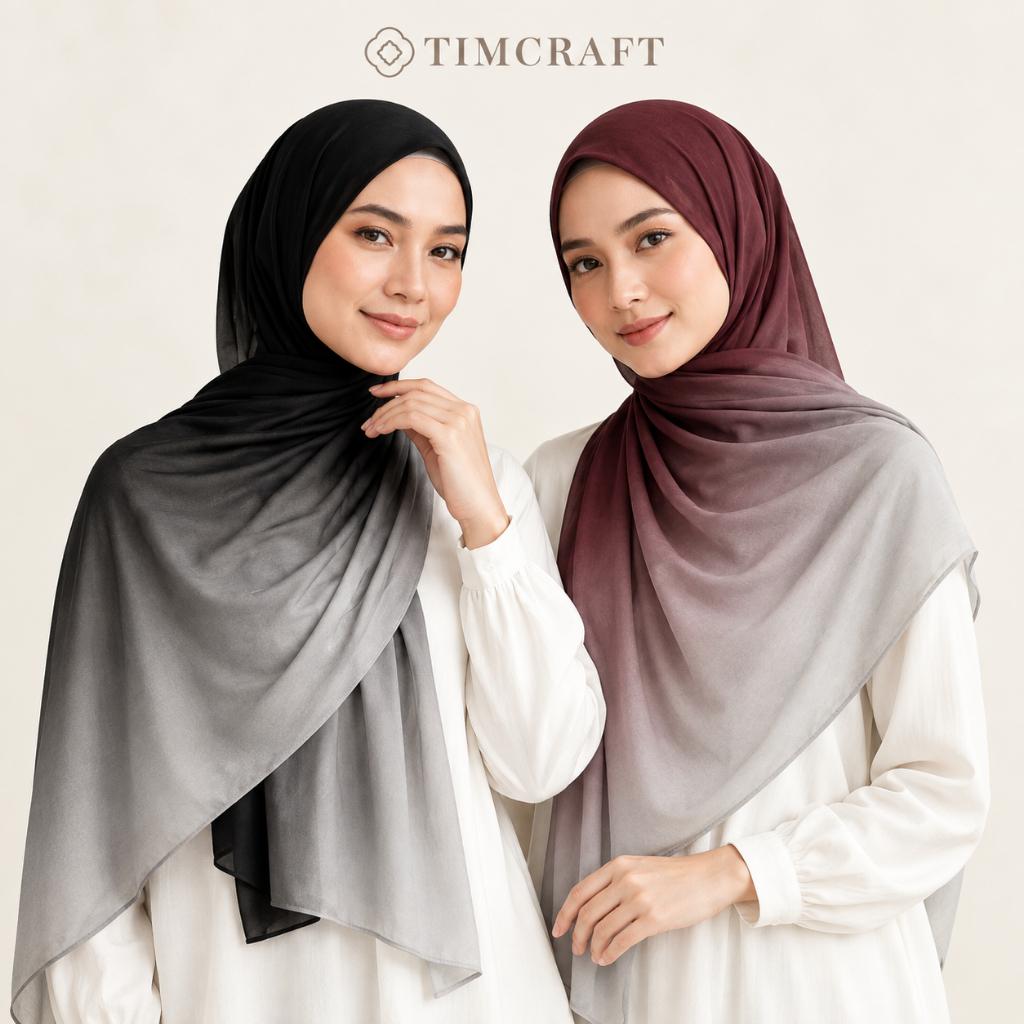 Timcraft Pashmina Ceruty Baby Doll Gradasi Ombre Two Tone - foto 1 dari 10